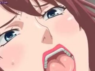 Anime slattern mendapat mulut diisi dengan sperma